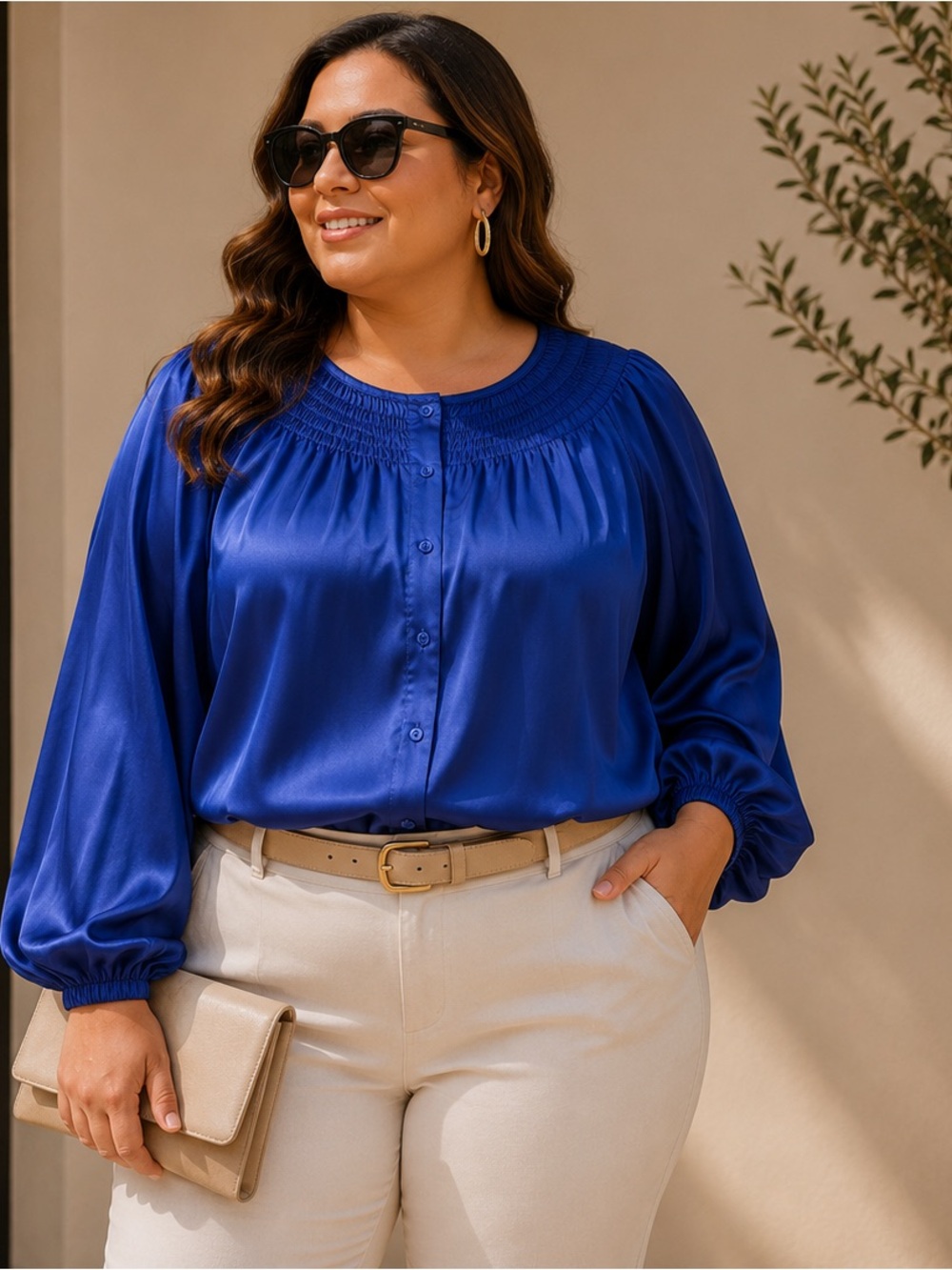 George Woman Royal Blue Satin-Look Blouse Plus Size 2X